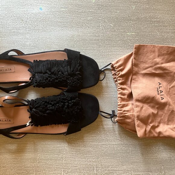 Alaia Paris Suede Flat Sandals with Fringe Top Made in Italy Size 39 1/2 - Picture 2 of 9